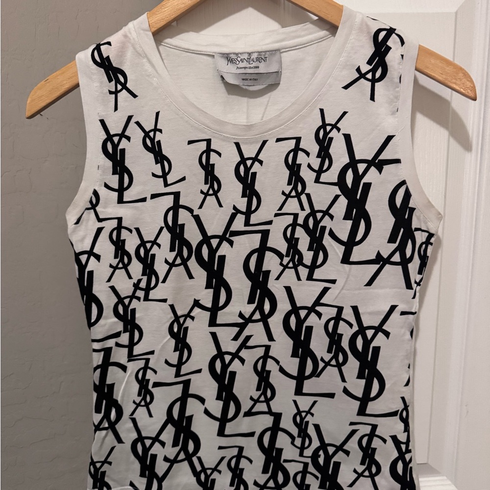 Yves Saint Laurent Women's White and Black Logo Tank Top